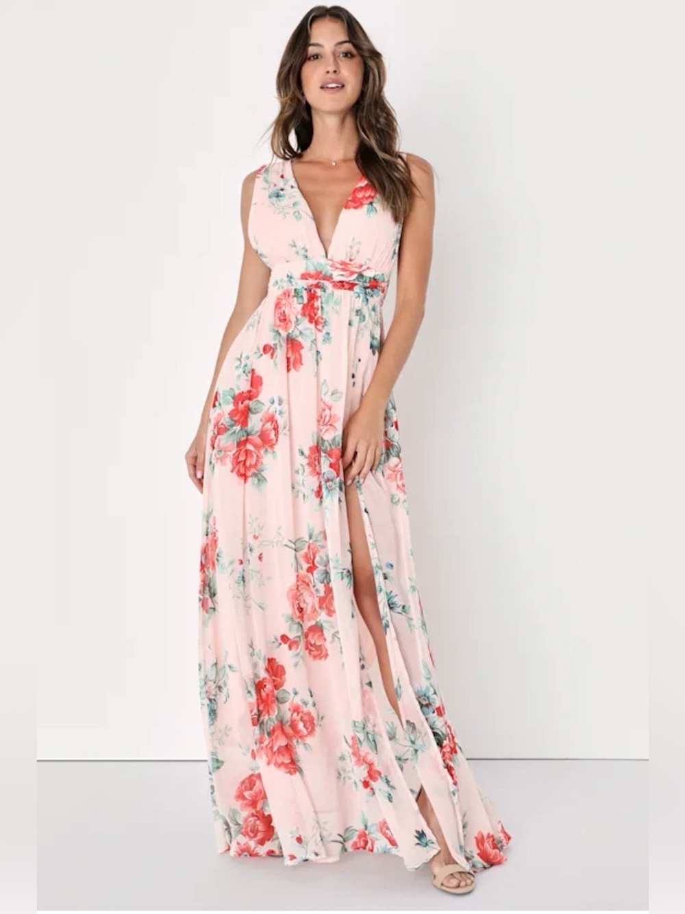 Lulus Garden Meandering Blush floral print maxi dress